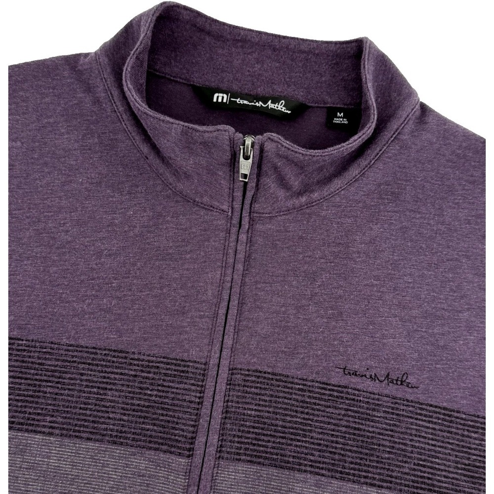 TravisMathew 1/4 Zip Pullover Men M Purple Stripe Golf Performance Stretch